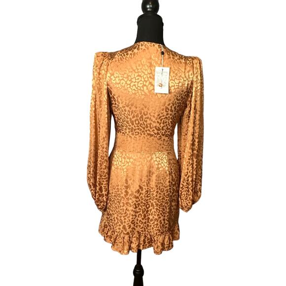 Lovers + Friends Leopard Satin Mini Dress SMALL Balloon Sleeves Animal $188 NEW - Picture 6 of 7